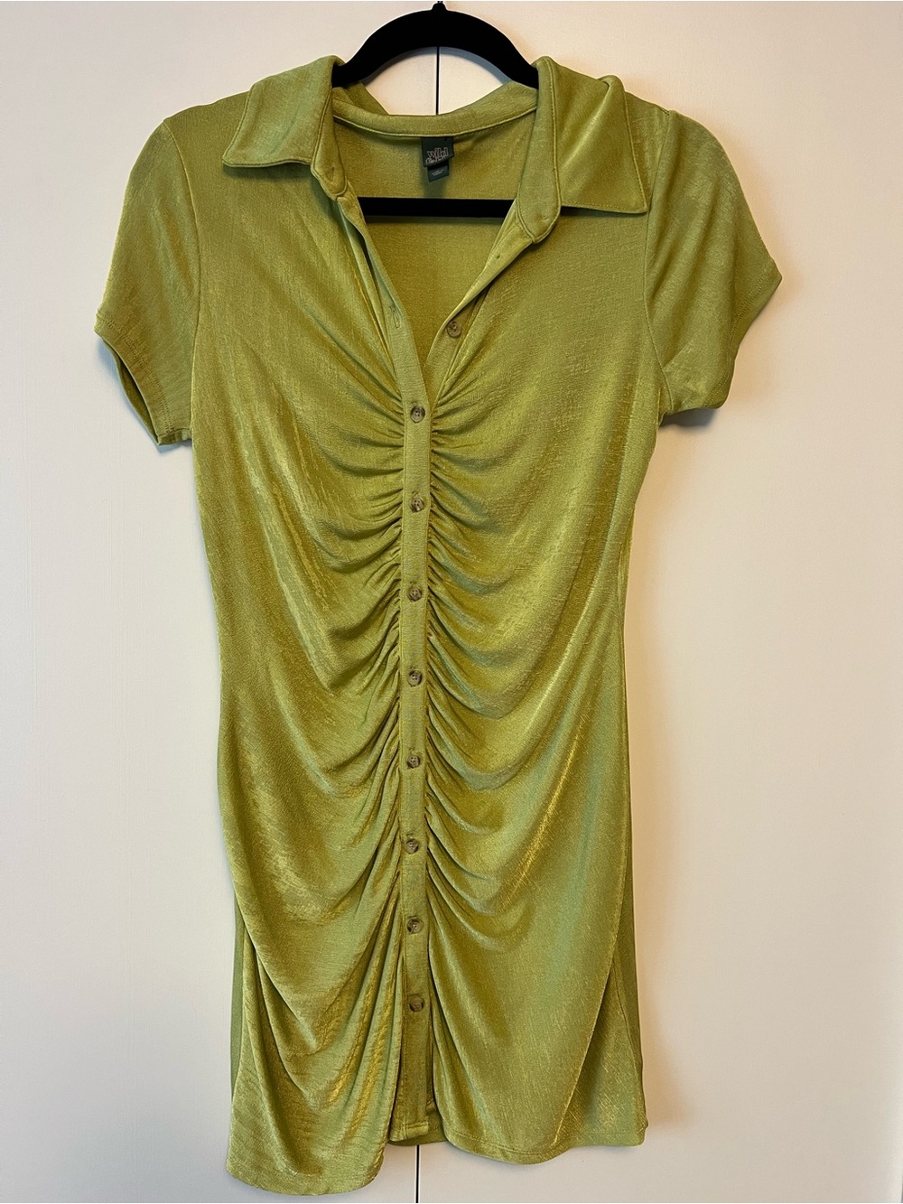 wild fable Lime Green Ruched Button-Down Shirt Dress